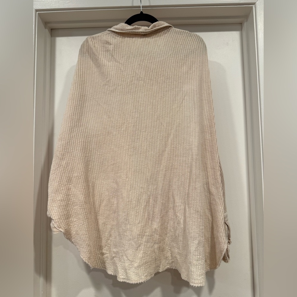 Free People One Scout Jacket Shacket Waffle Thermal Knit Slouchy Nude Sand - Picture 15 of 16